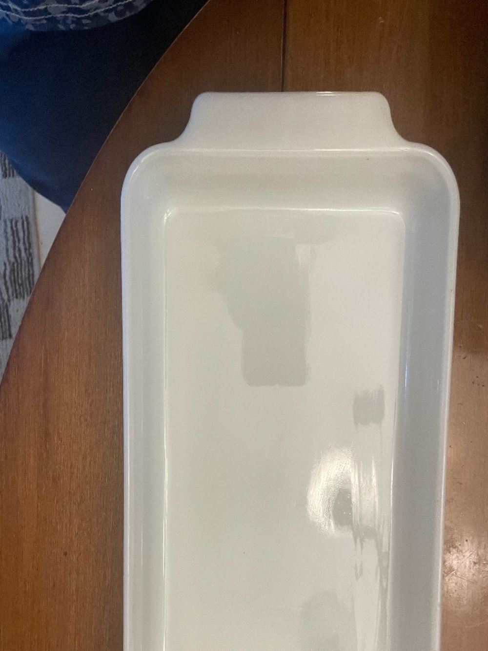8 x 10 white casserole dish with green Pyrex portable Carrier